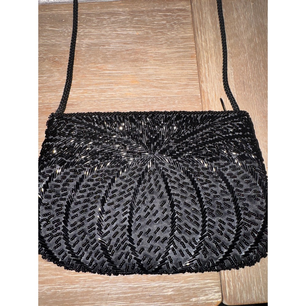 Gallery Originals Black Beaded‎ Evening Clutch Purse 1984